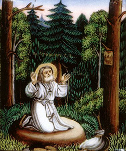 святой преподобный Серафим Саровский в молении на камне